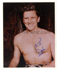 1r1064 KIRK DOUGLAS signed color 8x10 REPRO still'80s cool smiling bare-chested close up of the star