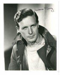 1r1080 LAWRENCE TIERNEY signed 8x10 REPRO still '80s head & shoulders portrait in leather jacket!