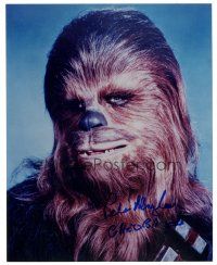 1r1176 PETER MAYHEW signed color 8x10 REPRO still '90s great portrait as Chewbacca from Star Wars!