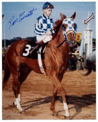 1r1224 RON TURCOTTE signed color 8x10 REPRO still '80s w/ the legendary Secretariat at the Preakness