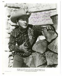 1r1225 ROY ROGERS signed 8x10 REPRO still '80s great close up in cowboy outfit leaning on wood pile!