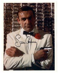 1r1238 SEAN CONNERY signed color 8x10 REPRO still '90 in white tuxedo as James Bond from Goldfinger!