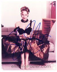 1r1242 SHARON STONE signed color 8x10 REPRO still '90 full-length seated portrait with wild dress!