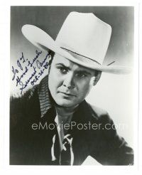 1r1271 SUNSET CARSON signed 8x10 REPRO still '80 head & shoulders cowboy portrait wearing hat!
