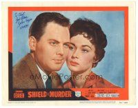 1r0185 SHIELD FOR MURDER signed LC #5 '54 by John Agar, who's close up with pretty Marla English!