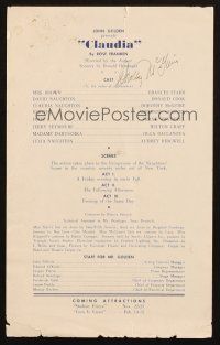 1r0313 DOROTHY MCGUIRE signed playbill page '41 when she appeared in Claudia on Broadway!