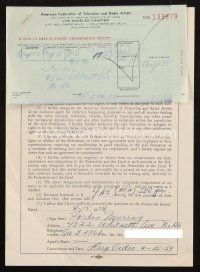 1r0078 FORBES MURRAY signed contract '54 joining American Federation of Television & Radio Artists!