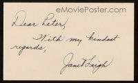 1r0428 JANET LEIGH signed 3x5 index card '80s can be framed & displayed w/ vintage still or repro!
