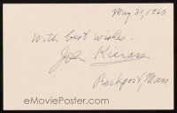 1r0417 JOHN F. KIERAN signed 4x6 index card '60 can be framed & displayed with a repro still!