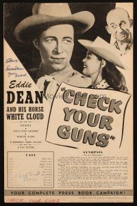 1r0064 CHECK YOUR GUNS signed pressbook '47 by BOTH singing cowboy Eddie Dean AND Terry Frost!
