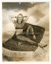 1r0227 JANIS CARTER signed deluxe 11.25x14 still '45 sexy fantasy c/u on flying carpet by Scott!