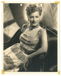 1r0573 IRENE DUNNE signed deluxe 8x10 key book still '40s seated portrait in cool dress!