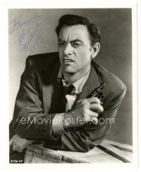 1r0600 JOHN IRELAND signed deluxe 8x10 still '58 snarling close up holding gun from Party Girl!