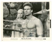 1r0717 STEVE REEVES signed 8x10 still '63 c/u with spears at his neck from Duel of the Titans!