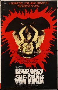 1r0063 BLOOD ORGY OF THE SHE DEVILS signed pressbook '72 by Ted V. Mikels, into the depths of Hell!