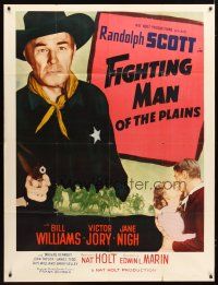 1s027 FIGHTING MAN OF THE PLAINS 2sh '49 great close up of Randolph Scott pointing gun!