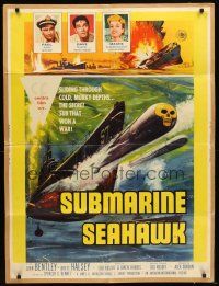 1s047 SUBMARINE SEAHAWK 30x40 '59 cool skull head torpedo & Naval battle artwork!