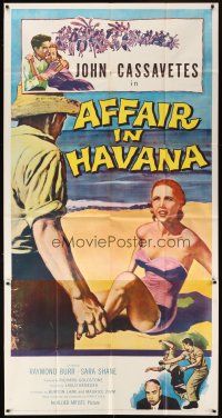 1s479 AFFAIR IN HAVANA 3sh '57 John Cassavetes in Cuba, art of Sara Shane in swimsuit on beach!