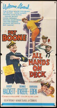 1s481 ALL HANDS ON DECK 3sh '61 Navy Captain Pat Boone, sexy Barbara Eden on ladder!