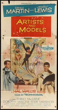 1s489 ARTISTS & MODELS 3sh '55 Dean Martin & Jerry Lewis painting sexy Shirley MacLaine!