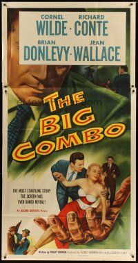 1s502 BIG COMBO 3sh '55 art of Cornel Wilde & sexy Jean Wallace, classic film noir!
