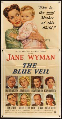 1s510 BLUE VEIL 3sh '51 nice art of Jane Wyman with baby + portraits of the rest of the cast!