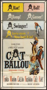 1s525 CAT BALLOU 3sh '65 classic sexy cowgirl Jane Fonda, Lee Marvin, great artwork!