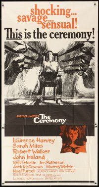 1s529 CEREMONY 3sh '64 artwork of Laurence Harvey in front of firing squad, plus Sarah Miles!