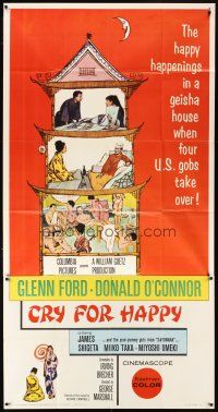 1s550 CRY FOR HAPPY 3sh '60 Glenn Ford & Donald O'Connor take over a geisha house & the girls too!