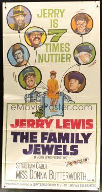 1s570 FAMILY JEWELS 3sh '65 Jerry Lewis is seven times nuttier in seven roles, wacky art!