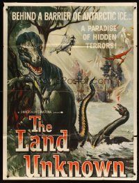 1s625 LAND UNKNOWN INCOMPLETE 3sh '57 paradise of hidden terrors, great different art of dinosaurs!