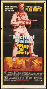 1s680 PLAY DIRTY int'l 3sh '69 cool art of WWII soldier Michael Caine with machine gun!