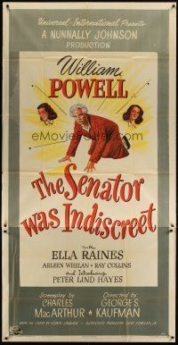 1s711 SENATOR WAS INDISCREET 3sh '47 William Powell on his hands and knees, Ella Raines, Whelan!
