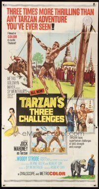1s740 TARZAN'S THREE CHALLENGES 3sh '63 Edgar Rice Burroughs, artwork of bound Jock Mahoney!