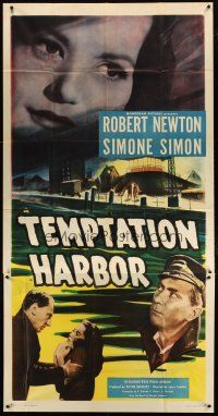 1s742 TEMPTATION HARBOR 3sh '48 Simone Simon & Robert Newton, cool waterfront crime image!