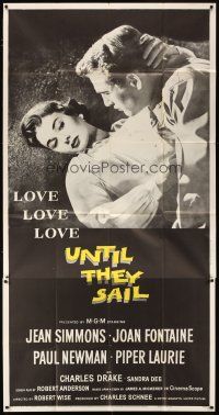 1s759 UNTIL THEY SAIL 3sh '57 great romantic close up of Paul Newman & sexy Jean Simmons!