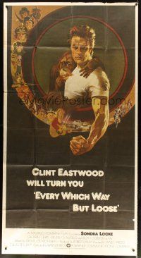 1s568 EVERY WHICH WAY BUT LOOSE int'l 3sh '78 art of Clint Eastwood & orangutan by Bob Peak!