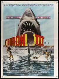 1s101 JAWS 3-D Argentinean 43x58 '83 Gary Meyer shark artwork, the third dimension is terror!