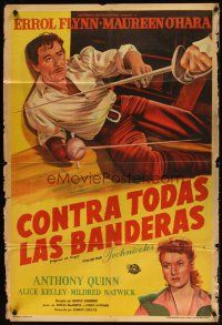 1s113 AGAINST ALL FLAGS Argentinean '53 art of pirate Errol Flynn in sword fight to the death!