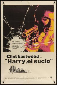 1s141 DIRTY HARRY Argentinean '72 art of Clint Eastwood pointing gun, Don Siegel crime classic!