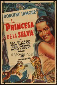 1s177 JUNGLE PRINCESS Argentinean '36 different art of sexy Dorothy Lamour + battling tigers!