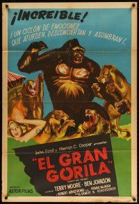 1s196 MIGHTY JOE YOUNG Argentinean R50s 1st Ray Harryhausen, art of ape rescuing girl from lions!
