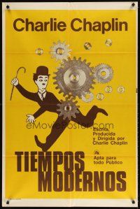 1s198 MODERN TIMES Argentinean R70s art of Charlie Chaplin running by giant gears!