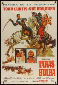 1s225 TARAS BULBA Argentinean '62 art of Tony Curtis & Yul Brynner fighting on horseback!