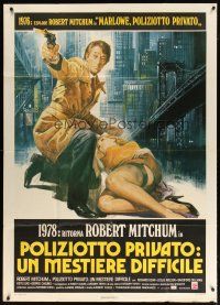 1s254 AMSTERDAM KILL Italian 1p '78 artwork of tough Robert Mitchum pointing gun over sexy girl