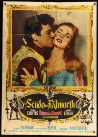 1s264 BLACK SHIELD OF FALWORTH Italian 1p '54 romantic close-up of Tony Curtis & Janet Leigh!