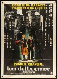 1s276 CITY LIGHTS Italian 1p R70s different art of Charlie Chaplin & Virginia Cherrill by Casaro!