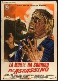 1s291 DEATH SMILES ON A MURDERER Italian 1p '73 wild art of cat tearing Klaus Kinski to shreds!
