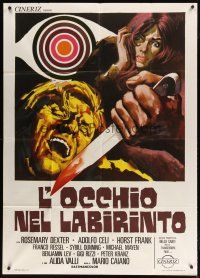 1s305 EYE IN THE LABYRINTH Italian 1p '71 Adolfo Celi, wild giallo art by Sandro Symeoni!