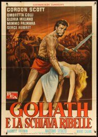 1s321 GOLIATH & THE REBEL SLAVE Italian 1p '63 art of barechested Gordon Scott holding sexy girl!